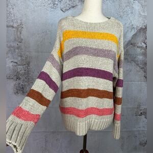 Lou & Grey LOFT striped sweater size medium purple beige colorful preppy twee